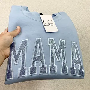 Baby Blue Glitter Embroidered Mama Sweater | Cozy and Stylish Mom Sweatshirt | Sparkly Mom Life Apparel | Unisex Sweatshirt | Perfect Mom Gift