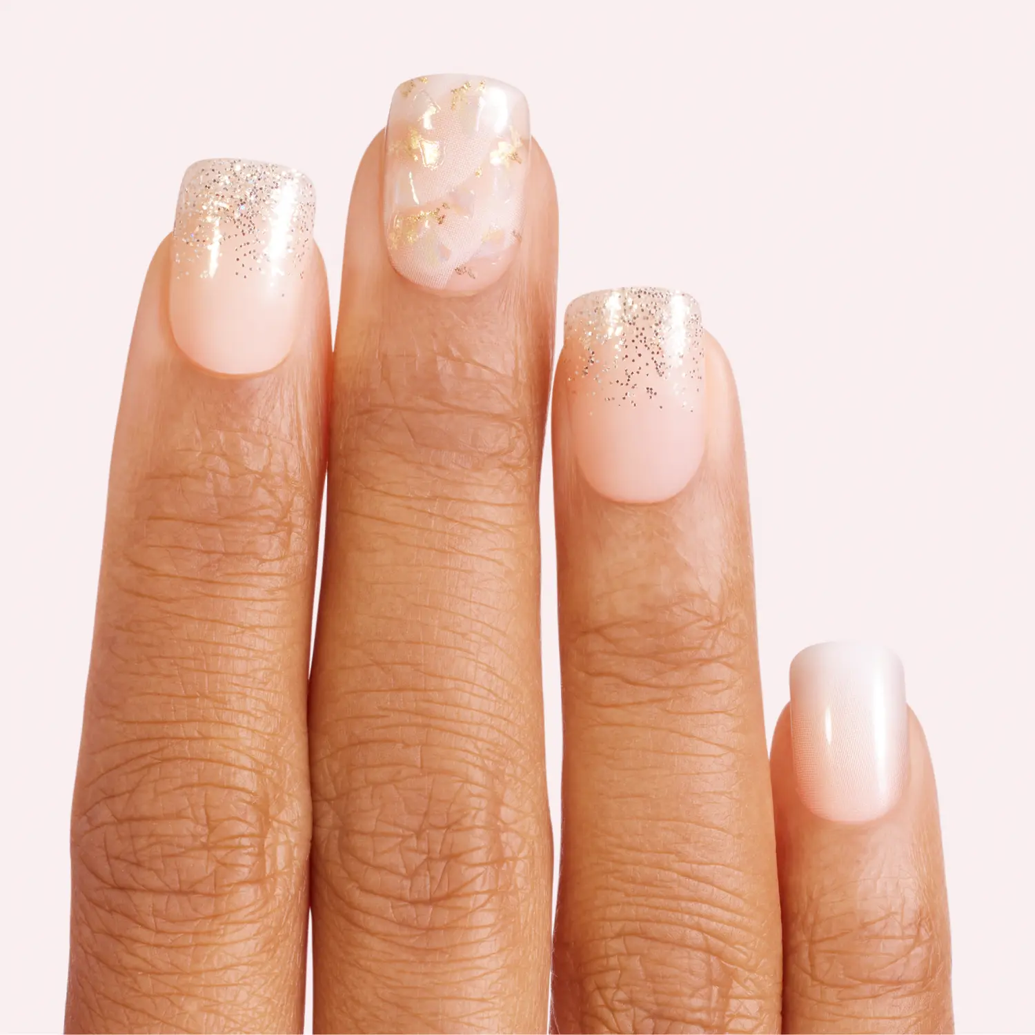 DASHING DIVA French Quartz | Medium Square - Soft Beige with Champagne Glitter & Metallic Mosaic Accents