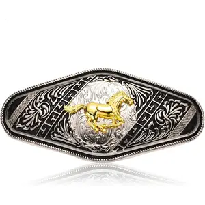 Western Horse Belt Buckle for Men Women, Cowboy Horse Running Belt Buckles Golden Scorpion Engraved Belt Buckle