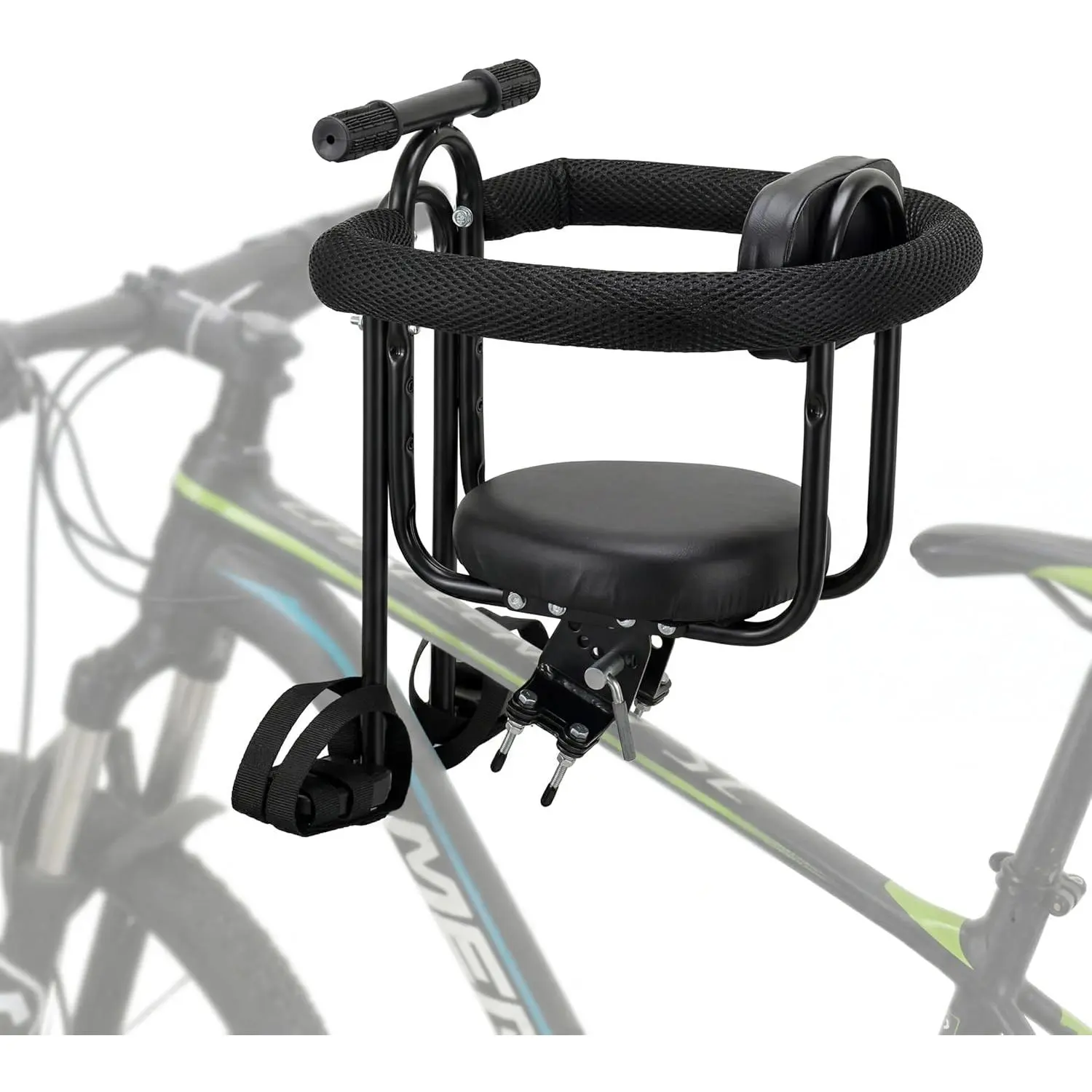 Front Mount Passenger Carrier with Full Guardrail & Foot Straps, 4-Level Adjustable Foot Supports, Ages 1-4 (Up to 55lbs), Metal Frame, Fits Standard Crossbars