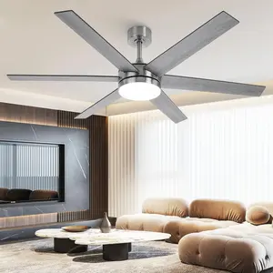 60 Inch Ceiling Fans with Lights and Remote, Indoor Outdoor Nickel Modern Ceiling Fan, Reversible DC  Dual-Sided , 3CCT, Large Farmhouse Ceiling Fan for Bedroom Living Room Garage
