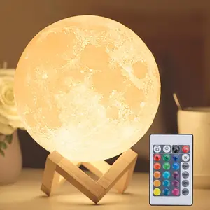 Moon Lamp 16 Color Wireless LED Night Light Led Moon Light with Stand Remote/Touch Control & Timing Moon Lamps for Kid Girls Boys Women Friend Birthday Gifts Room Decor Rechargeable Usb Desktop Glowing Moon Lamp Home Lights Bedroom