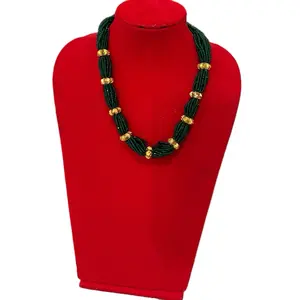 Traditional Nepali Mini Hydro Potey Naugedi Necklace with Green Beads and Gold Accents for Women