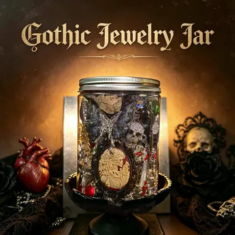 Jollyhit Light Gothic Mystery Jewelry Jar – Costume Light Goth with Witchy & Punk Style Accessories | Mother’s Day Gift, Gift for Daughter, Grandma, Best Friend