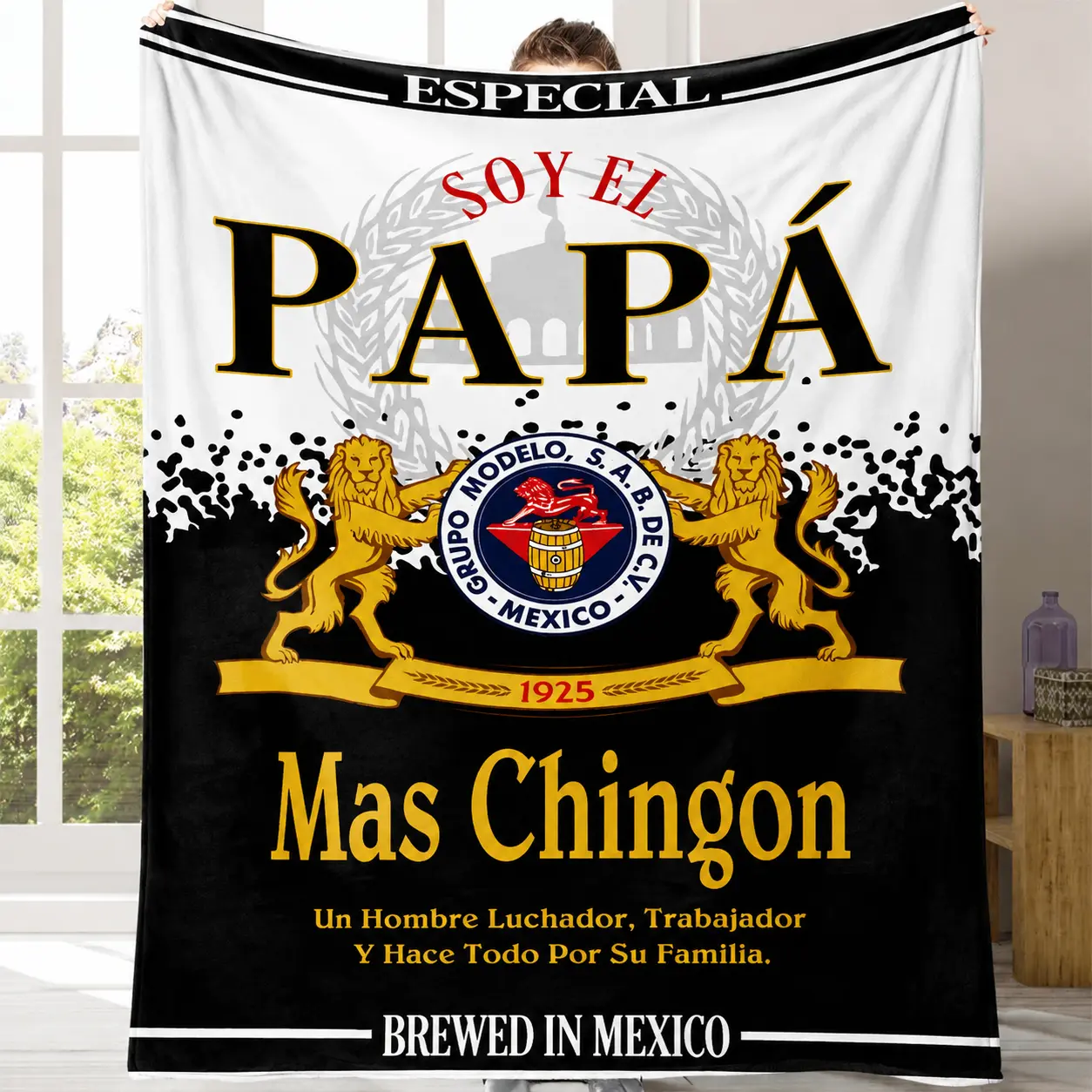 Soy El Papá Mas Chingon Mexican Modelo Beer Style Flannel Blanket | Latino Dad Family Throw Blanket