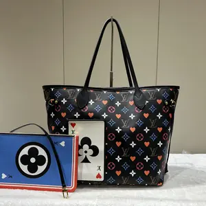 Pre-owned Louis Vuitton leather Shoulder Bags Neverfull MM Shoulder Bag — Black with Multicolor Poker Card Monogram 39587650