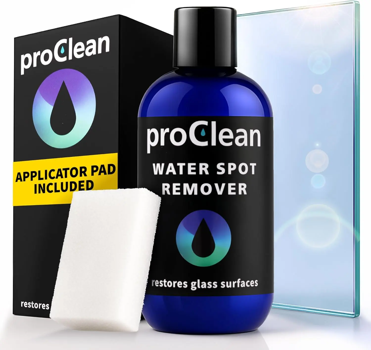 GlasWeld ProClean Water Spot Remover 8 oz with Applicator Pad for Glass, Auto, Shower Doors, Mirrors & Marine Glass