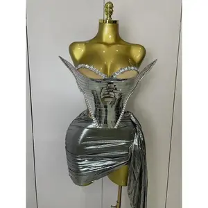 WKDE 2025 Sparkly Gold Sequin Sexy Top Two Pieces Set Women Celebrate Party Birthday NightClub Performance Dancer Show Stage Outfit