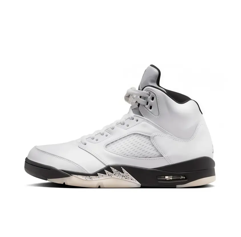 White Black Beige Vintage High Top Sneakers, Leather Air Cushion AJ5 Retro Basketball Shoes For Men Women