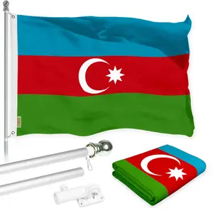 G128 Combo Pack: 6 Ft Tangle Free Aluminum Spinning Flagpole (Silver) & Azerbaijan Azerbaijanis Azeris Flag  3x5 Ft LiteWeave Pro Series Printed 150D Polyester | Pole with Flag Included