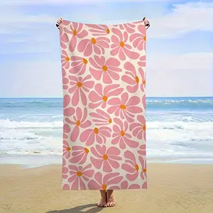 1-piece pink floral pattern beach towel, bath towel and beach towel, sand and sun protection, lightweight and comfortable, suitable for surfing, swimming and yoga, Absorbent Towel