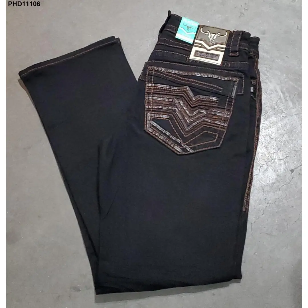 Platini Slim Bootcut Triple Stitch Denim Jeans- Black