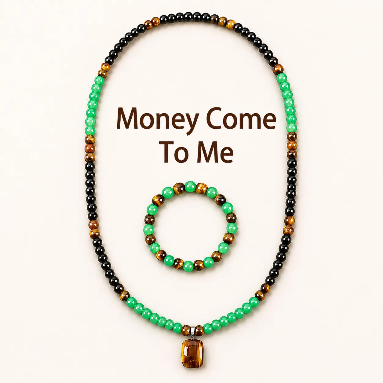 Women's Bohemian 2-Piece Beaded Jewellery Accessory Set - Green Aventurine & Tiger Eye Stone Necklace, Lightweight Adjustable Bracelet for Everyday & Theme Parties, Natural Costume Fashion Accessory