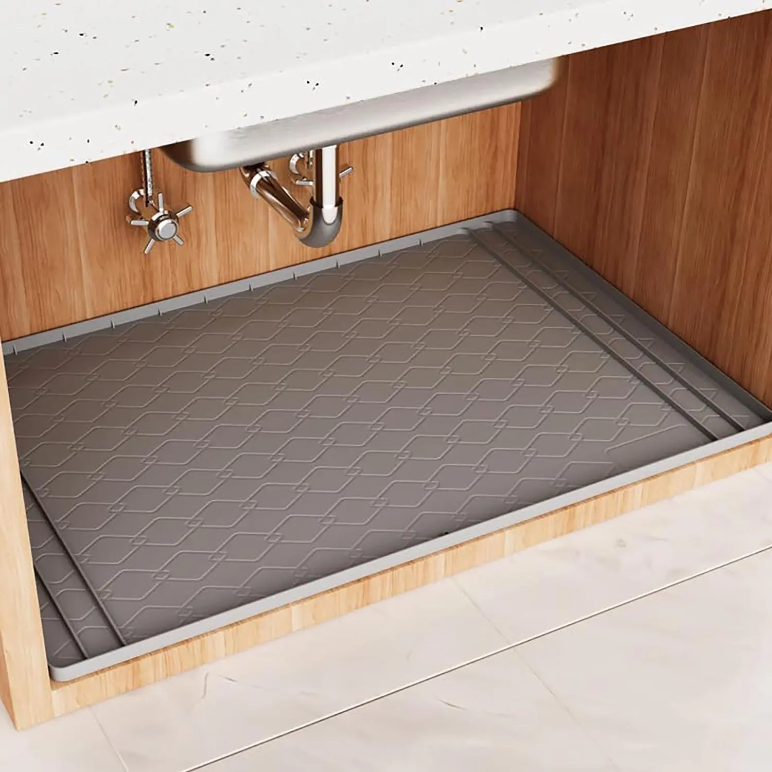 Silicone Under Sink Mat, Waterproof Under Sink Mat, Rubber Protector for Kitchen and Bathroom, Home Storage, Keeps Cabinets Clean, Dry, and Organized