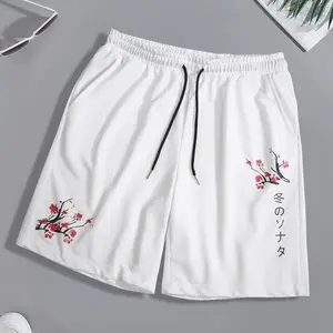 Men's Floral & Letter Print Drawstring Waist Shorts, Regular Fit Casual Pocket Track Shorts for Summer, Men's Bottoms for Daily Wear