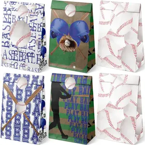 Baseball Party Favor Bags for Kids – 24 Pcs Baseball Gift Bags with 6 Designs, Paper Treat Bags for Boys Sports Theme Birthday Party Decorations Supplies