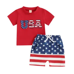 Canrulo Toddler Baby Boy 4th of July Outfits Set Independence Day Short Sleeve T-shirt Shorts Set Summer 2Pcs Clothes