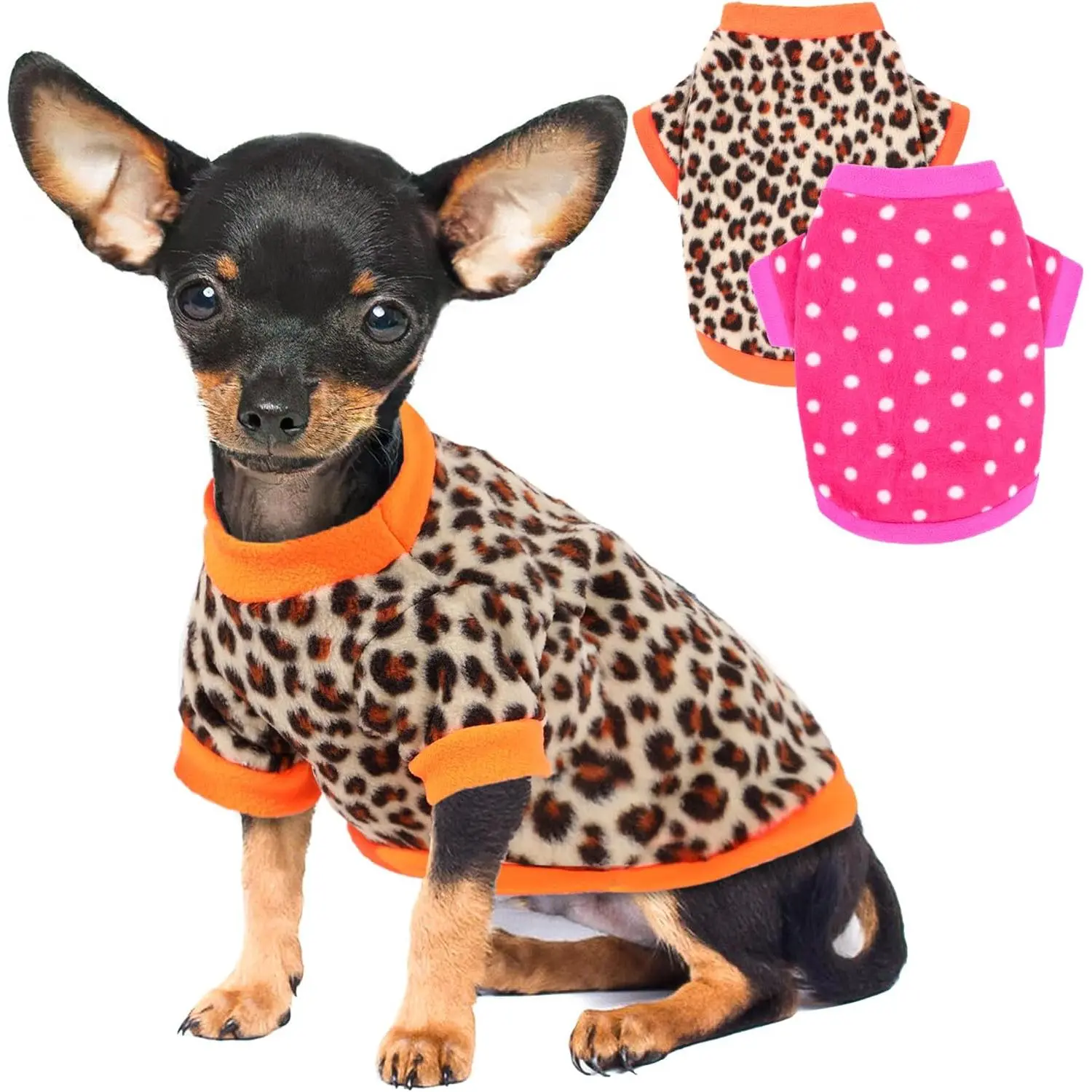 2 count Dog Sweaters for Small Dogs Girl Fall Winter Fleece Dog Clothes Soft Warm Puppy Sweater Doggie Coat Pet Cloting Polka dots Leopard Print, XXS