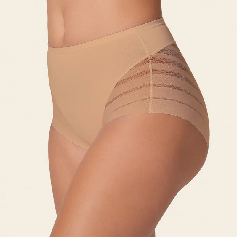 Leonisa High Waisted Invisible Tummy Control Shapewear for Women - Stripe Undetectable Lace Ladies Underwear Panties Flat Leg