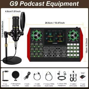 G9-BM800 External Sound Card Podcast Recording Kit, Wired Microphone with DJ Mixer, Vocal Effects & Plug-and-Play Audio Interface for Mobile Live & PC Studio Use