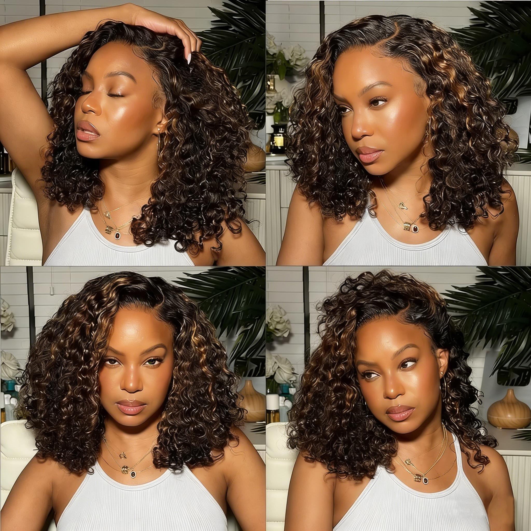 Yawawe Hair 7×5 Highlight Water Wave Glueless Wig Human Hair Pre Plucked Pre Cut Ombre Curly Wigs for Women #2/30 Transparent Lace Wigs