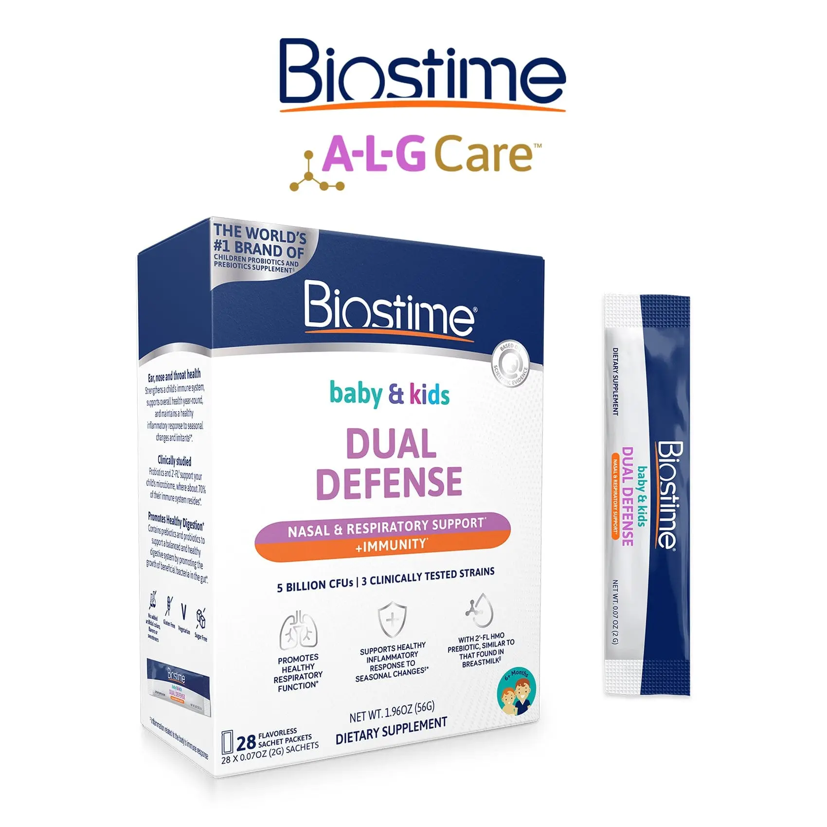 Biostime Baby & Kids Dual Defense – Nasal & Respiratory Support | Includes Probiotics for Immune Support | 5 Billion CFUs | 2’-FL HMO Prebiotic | Clinically Tested Strains | 28 Sachets