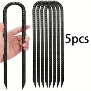 5 heavy-duty garden ground stakes, U-shaped hook rebar ground stakes, with a strong and durable structure. Suitable for outdoor use, including sturdy ground stake kits, tent pegs, trampolines, fences, goalposts, chicken coops, pool stability