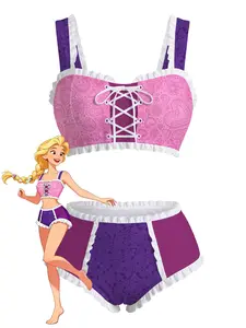 Multicolor 1950s Rapunzel Princess Swimsuit