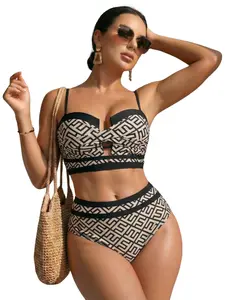 Women's Two-Piece Swimsuit, Sexy Bikini with Letter Print, Small Bust Push-Up Backless Adjustable Straps, Comfortable Beach Vacation Swimwear