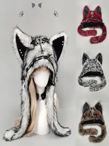 Gothic Cat Ear Plush Hat, Winter Warm Outdoor Cap, Funny Hat, Punk Style, Role Play, Halloween, Christmas, Anime Convention, Valentine's Day Gift