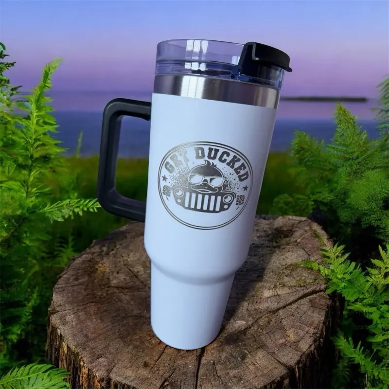 GET DUCKED! 40oz Laser Engraved Jeep Tumbler | Insulated Travel Mug with Handle