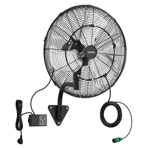 VEVOR 20 In Waterproof Wall-Mounted Fan, Built-in Water Mister, RF Wall-Thru Remote, 2 Mounting Options, Oscillating, 3 Speed Control, 0–60℃ Temp Control, 18h Timer, IP44 Rated, 32.8ft Range, Ideal for Garage, Grow Tent Cooling