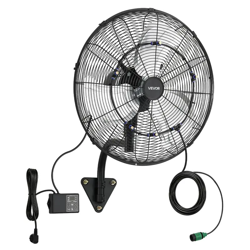 VEVOR 20 In Waterproof Wall-Mounted Fan, Built-in Water Mister, RF Wall-Thru Remote, 2 Mounting Options, Oscillating, 3 Speed Control, 0–60℃ Temp Control, 18h Timer, IP44 Rated, 32.8ft Range, Ideal for Garage, Grow Tent Cooling