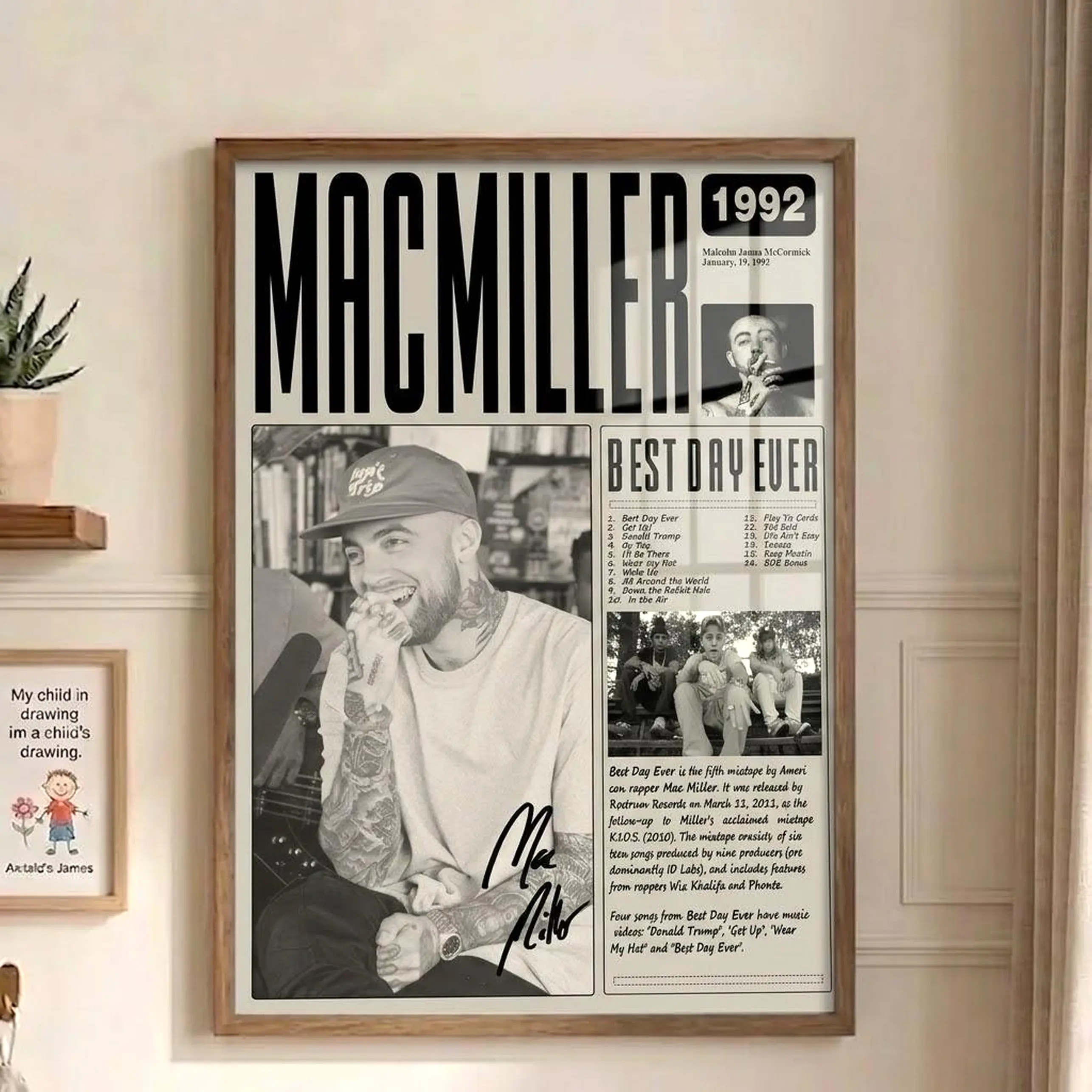 Mac Miller Best Day Ever Artistic Mountable Graphic Poster, Matte Paper Fade-Resistant High Color Fastness Retro Album Wall Art, Vintage Magazine-Style Music Print, Bedroom-Office Decor, Fan Gift