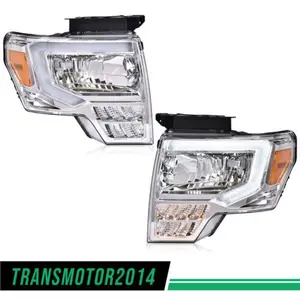 Fit For 09-14 Ford F150 F-150 Truck LED DRL Headlights Chrome/Clear