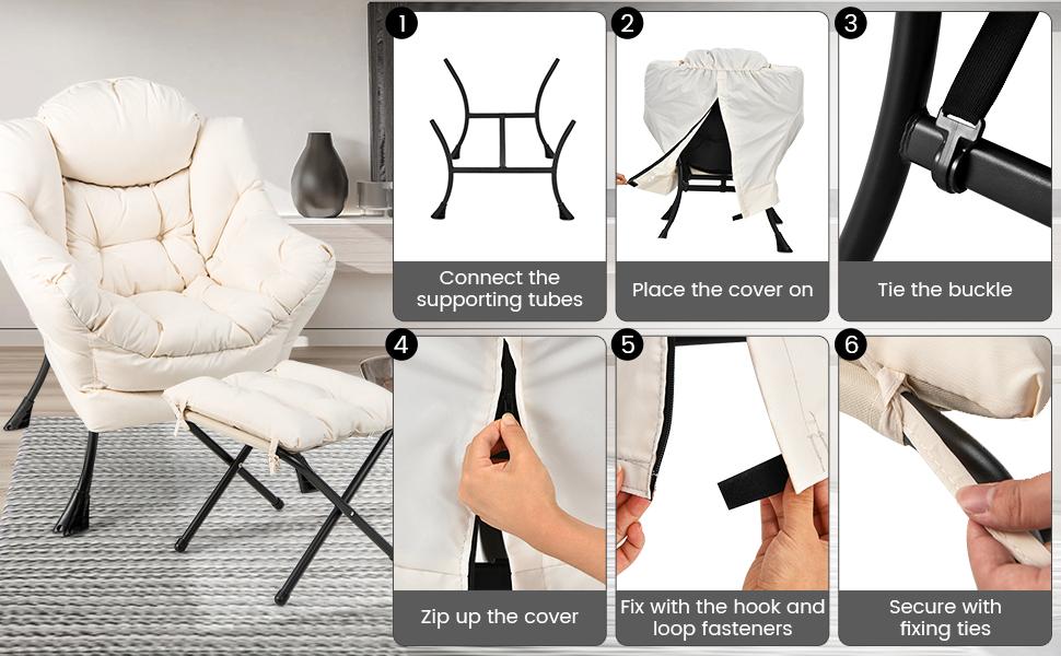 Costway Lazy Chair with Ottoman, Accent Sofa Chair with Folding Footrest, Side Storage Pocket, Upholstered Leisure Lounge Armchair with Stool for Bedroom, Living Room, Office, Christmas Festival Gift Black Friday Cyber Monday