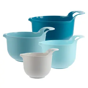 Blue Mixing Bowls Set – 4 Nesting Bowls with Handles and Spouts for Kids Kitchen Tableware