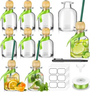 10 Packs 2oz/50ml Shot Glasses Patron Bottles with Cork and Straw Mini Empty  Bottles for Drinks    Jar with Green Ribbon for Wedding Party Personalized Decoration