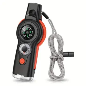 7 in 1 Outdoor Emergency Survival Whistle with LED Light & Compass & Thermometer, Multifunctional Whistle for Boating, Hiking, Camping, Climbing, Fishing, Christmas Gift, Outdoor Survival Supplies