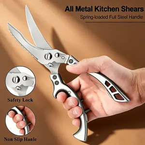 Poultry Shears Heavy Duty Professional, Multipurpose Kitchen Shears with Sheath, Spring-Loaded Stainless Steel Chef Scissors Cutting Bone, Chicken, Fish, Food, Meat