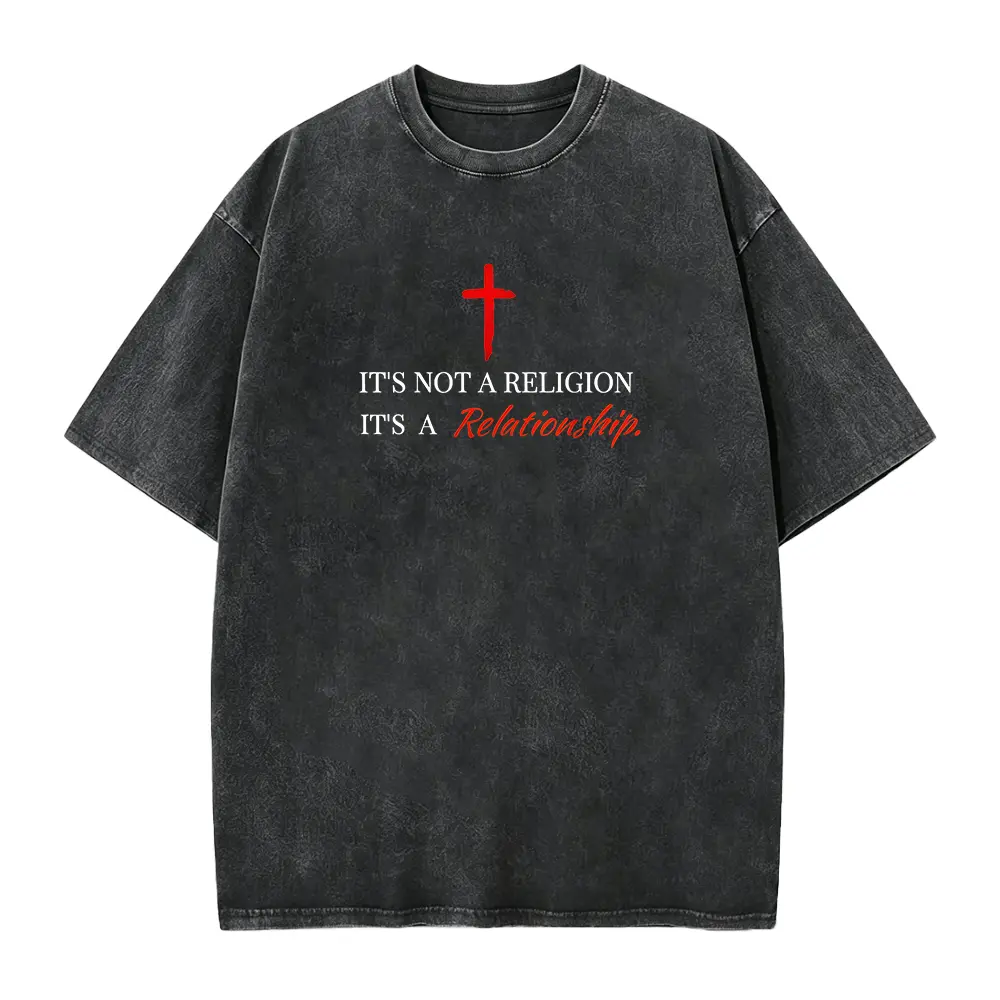 Christian Faith T-Shirt - It's Not Religion, It's Relationship Bible Verse Tee with Cross Design - Soft Everyday Church Apparel for Men & Women - Black Shirt W Red Lettering - Classic Retro Sty