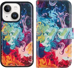 Designed for iPhone 15 Wallet Case - Detachable Flip Folio Cover - RFID Blocking 4 Card Slots Holder - Premium Leather Magnetic Kickstand - Protective Phone Case 6.1",ful Painting