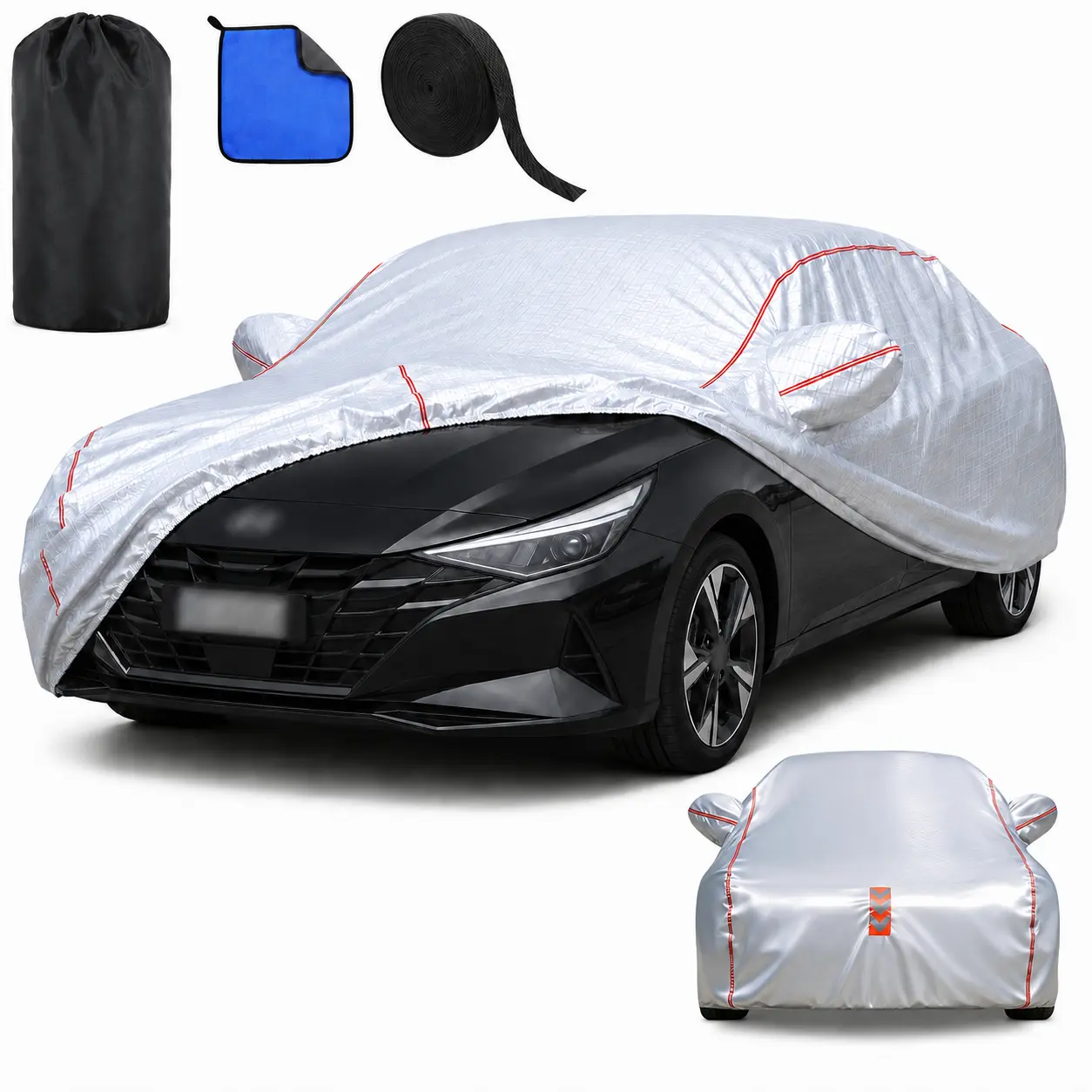 Car Cover for Hyundai Elantra Palisade ,All-Around Fastening 60s Quick-Install, 4 Upgrades for Car Cover Waterproof All Weather Car Protector