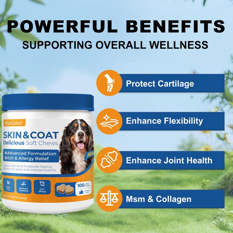 OurCares Generation 2 Salmon Oil for Dogs Skin and Coat Omega 3，6，9 Fish Oil Chews Dog Allergy Relief Chews Itch Relief Supplement Chicken Flavor - 120 Soft Chews Pet Daily Chewable