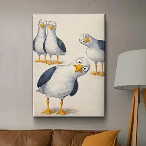 [Sale off up to 40%] [Frame Canvas] Funny Seagull Wall Art Print, Cute Bird Illustration, Coastal Nursery Decor, Whimsical Animal Artwork Gift