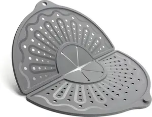 Gray Silicone Splatter Screen For 10, 11 and 12 Inch Frying Pan, Foldable Splash Guard, Multi-Use Grease Splatter Guard/Trivet Mat, 12" Non-Stick Oil Splatter Guard, Dishwasher Safe, BPA Free