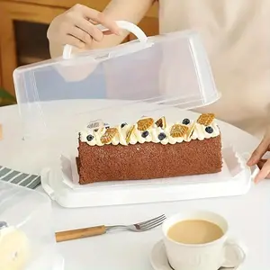 1Pcs Portable Transparent Toast Box Rectangle Portable Bread Cake Roll Box Reusable Dim Sum Toast Cake Box, Swiss Roll Cake Packaging Box