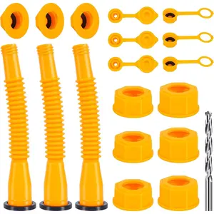 Gas Can Nozzle Replacement Set - 1/2/5/10 Gallon, Leak-Proof Spouts with Flexible Nozzles, Screw  Caps, Spout Cover, Base Cap, Drill Bit