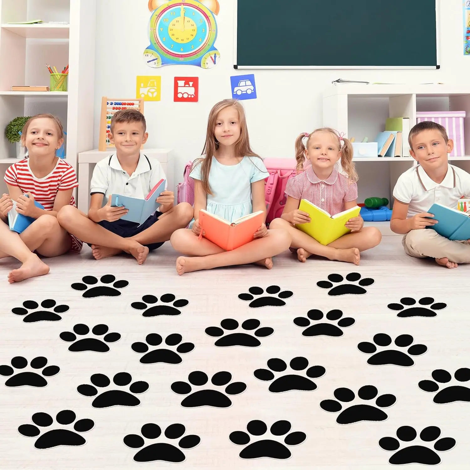 30 Pcs 7.5" Large Paw Print Floor Decal Self Adhesive Pawprints Footprint Cling Window Wall Stickers Decal for Bedroom Living Room Decor Black
