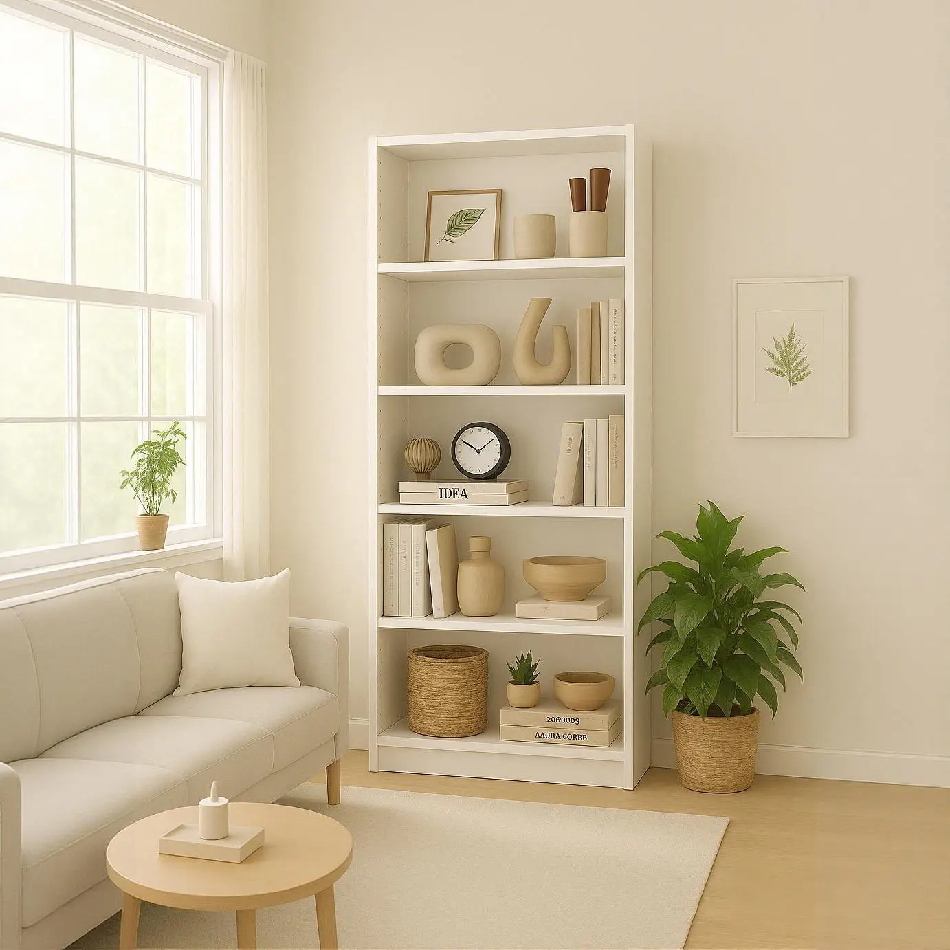 Bellemave 5-Tier Pre-Assembled Aluminum Alloy Bookshelf Cabinet - White with Blush Pink Finish, 3-Color Adjustable Lighting, Charging Station, Velvet Stool, Easy-to-Clean Surface, Modern Indoor Furniture for Bedroom Decor, Organize Collectibles, Elegant,,